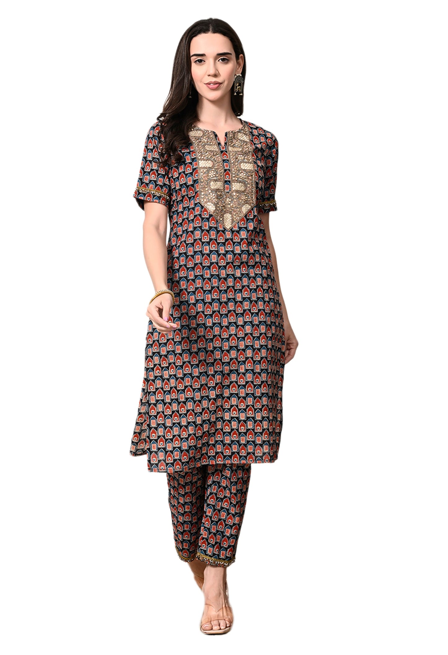 Myshka Women's Cotton Printed Kurta Set - Swadesiicart