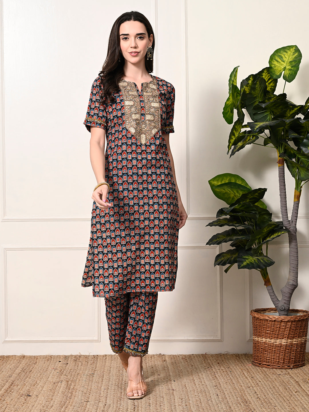 Myshka Women's Cotton Printed Kurta Set - Swadesiicart