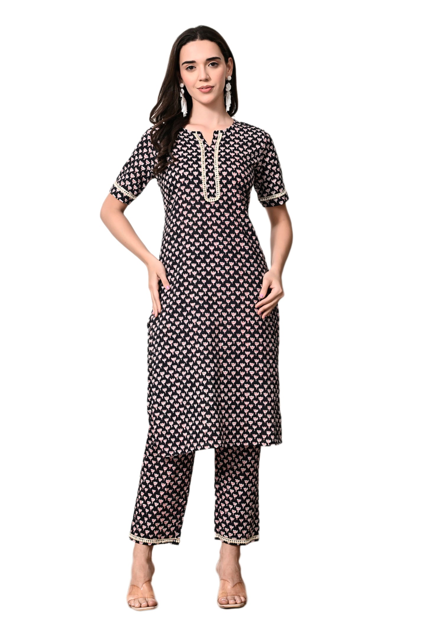 Myshka Women's Cotton Black Printed Kurta Set - Swadesiicart