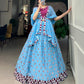 Lorenvalley Sky Blue Georgette Sequins and embroidery With Mirror Work Lehenga Choli with Dupatta | Swadesiicart