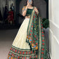 Lorenvalley Fashion Offwhite Tasar Silk Patola Print With Foil Work And Real Mirror Gamthi Work With Lace Touch Up Lehenga Choli with Dupatta | Swadesiicart