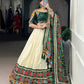 Lorenvalley Fashion Offwhite Tasar Silk Patola Print With Foil Work And Real Mirror Gamthi Work With Lace Touch Up Lehenga Choli with Dupatta | Swadesiicart