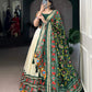 Lorenvalley Fashion Offwhite Tasar Silk Patola Print With Foil Work And Real Mirror Gamthi Work With Lace Touch Up Lehenga Choli with Dupatta | Swadesiicart