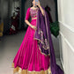Lorenvalley Pink Chanderi Plain With Zari Line Gota Patti And Embossed Design Lace Touch Up Lehenga Choli with Dupatta | Swadesiicart
