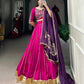Lorenvalley Pink Chanderi Plain With Zari Line Gota Patti And Embossed Design Lace Touch Up Lehenga Choli with Dupatta | Swadesiicart