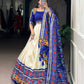 Lorenvalley Fashion Offwhite Tasar Silk Patola Print With Foil Work And Real Mirror Gamthi Work With Lace Touch Up Lehenga Choli with Dupatta | Swadesiicart