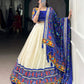 Lorenvalley Fashion Offwhite Tasar Silk Patola Print With Foil Work And Real Mirror Gamthi Work With Lace Touch Up Lehenga Choli with Dupatta | Swadesiicart