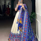 Lorenvalley Fashion Offwhite Tasar Silk Patola Print With Foil Work And Real Mirror Gamthi Work With Lace Touch Up Lehenga Choli with Dupatta | Swadesiicart