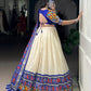 Lorenvalley Fashion Offwhite Tasar Silk Patola Print With Foil Work And Real Mirror Gamthi Work With Lace Touch Up Lehenga Choli with Dupatta | Swadesiicart
