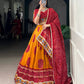 Lorenvalley Fashion Mustard Tasar Silk Bandhej Print and Gamthi Work with Lace Touch Up Lehenga Choli with Dupatta | Swadesiicart