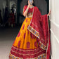 Lorenvalley Fashion Mustard Tasar Silk Bandhej Print and Gamthi Work with Lace Touch Up Lehenga Choli with Dupatta | Swadesiicart