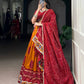Lorenvalley Fashion Mustard Tasar Silk Bandhej Print and Gamthi Work with Lace Touch Up Lehenga Choli with Dupatta | Swadesiicart