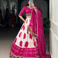 Lorenvalley Fashion Offwhite Tasar Silk Bandhej Print and Gamthi Work with Lace Touch Up Lehenga Choli with Dupatta | Swadesiicart