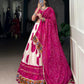 Lorenvalley Fashion Offwhite Tasar Silk Bandhej Print and Gamthi Work with Lace Touch Up Lehenga Choli with Dupatta | Swadesiicart
