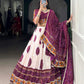 Lorenvalley Fashion Offwhite Tasar Silk Bandhej Print and Gamthi Work with Lace Touch Up Lehenga Choli with Dupatta | Swadesiicart