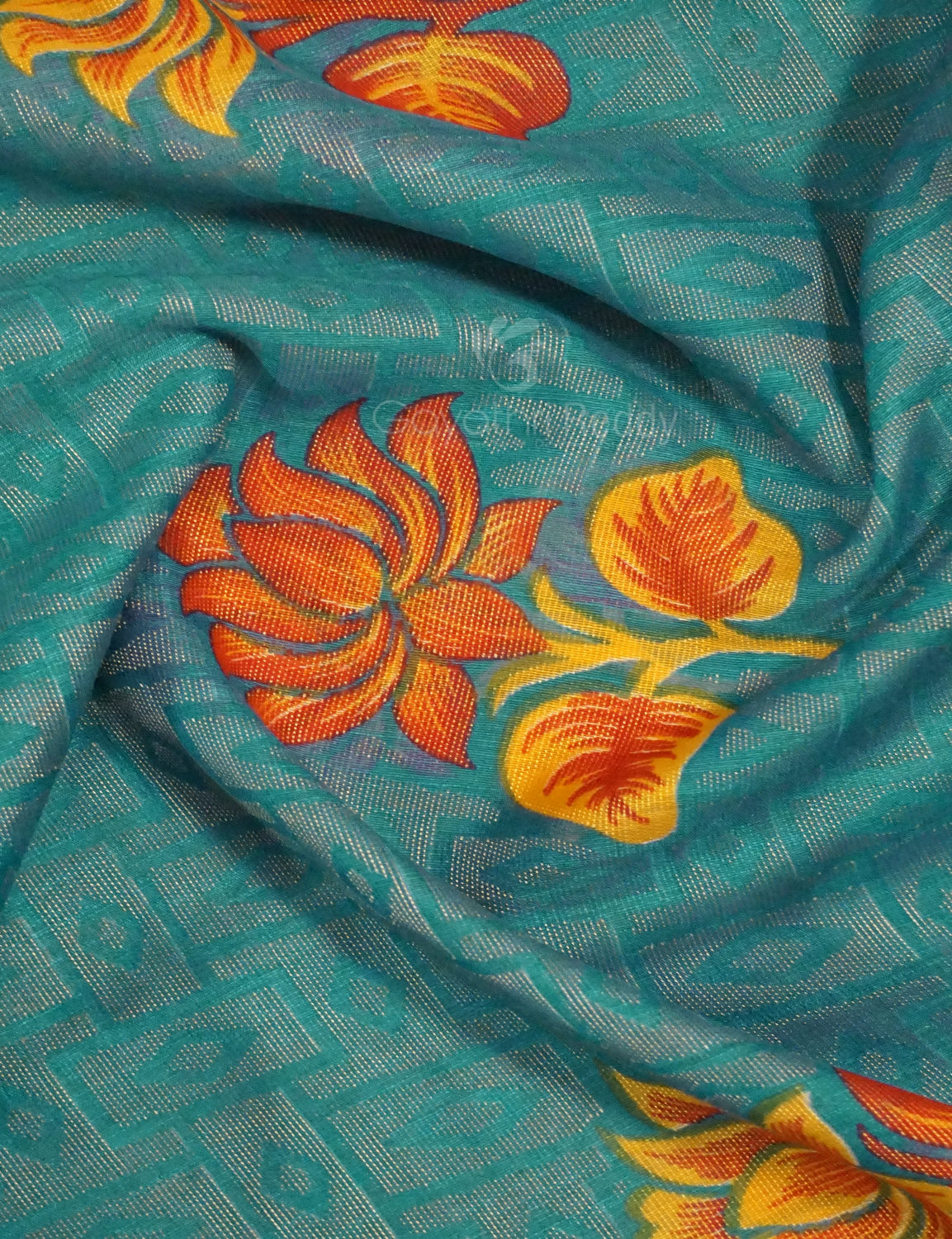 Sea Blue Colour With Tomato Red Blouse Cotton Brasso Saree By Gayathri Reddy Designer Studio | Swadesiicart