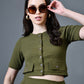Myshka Women Olive Polyester A-Line Round Neck Solid Knee Length Short Sleeves Co-Ords - Swadesiicart