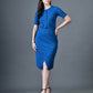 Myshka Women Blue Polyester A-Line Round Neck Solid Knee Length Short Sleeves Co-Ords - Swadesiicart