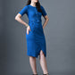 Myshka Women Blue Polyester A-Line Round Neck Solid Knee Length Short Sleeves Co-Ords - Swadesiicart