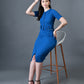 Myshka Women Blue Polyester A-Line Round Neck Solid Knee Length Short Sleeves Co-Ords - Swadesiicart