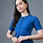 Myshka Women Blue Polyester A-Line Round Neck Solid Knee Length Short Sleeves Co-Ords - Swadesiicart