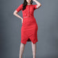 Myshka Women Red Polyester A-Line Round Neck Solid Knee Length Short Sleeves Co-Ords - Swadesiicart