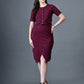 Myshka Women Magenta Polyester A-Line Round Neck Solid Knee Length Short Sleeves Co-Ords - Swadesiicart