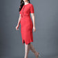 Myshka Women Red Polyester A-Line Round Neck Solid Knee Length Short Sleeves Co-Ords - Swadesiicart