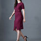 Myshka Women Magenta Polyester A-Line Round Neck Solid Knee Length Short Sleeves Co-Ords - Swadesiicart