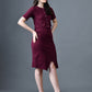 Myshka Women Magenta Polyester A-Line Round Neck Solid Knee Length Short Sleeves Co-Ords - Swadesiicart