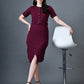 Myshka Women Magenta Polyester A-Line Round Neck Solid Knee Length Short Sleeves Co-Ords - Swadesiicart