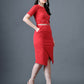 Myshka Women Red Polyester A-Line Round Neck Solid Knee Length Short Sleeves Co-Ords - Swadesiicart