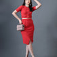 Myshka Women Red Polyester A-Line Round Neck Solid Knee Length Short Sleeves Co-Ords - Swadesiicart