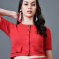 Myshka Women Red Polyester A-Line Round Neck Solid Knee Length Short Sleeves Co-Ords - Swadesiicart