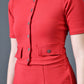 Myshka Women Red Polyester A-Line Round Neck Solid Knee Length Short Sleeves Co-Ords - Swadesiicart