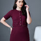 Myshka Women Magenta Polyester A-Line Round Neck Solid Knee Length Short Sleeves Co-Ords - Swadesiicart