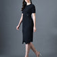 Myshka Women Black Polyester A-Line Round Neck Solid Knee Length Short Sleeves Co-Ords - Swadesiicart