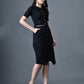 Myshka Women Black Polyester A-Line Round Neck Solid Knee Length Short Sleeves Co-Ords - Swadesiicart