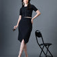 Myshka Women Black Polyester A-Line Round Neck Solid Knee Length Short Sleeves Co-Ords - Swadesiicart