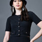 Myshka Women Black Polyester A-Line Round Neck Solid Knee Length Short Sleeves Co-Ords - Swadesiicart