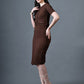 Myshka Women Brown Polyester A-Line Round Neck Solid Knee Length Short Sleeves Co-Ords - Swadesiicart