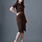 Myshka Women Brown Polyester A-Line Round Neck Solid Knee Length Short Sleeves Co-Ords - Swadesiicart