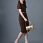 Myshka Women Brown Polyester A-Line Round Neck Solid Knee Length Short Sleeves Co-Ords - Swadesiicart