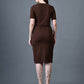 Myshka Women Brown Polyester A-Line Round Neck Solid Knee Length Short Sleeves Co-Ords - Swadesiicart