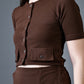 Myshka Women Brown Polyester A-Line Round Neck Solid Knee Length Short Sleeves Co-Ords - Swadesiicart