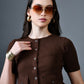 Myshka Women Brown Polyester A-Line Round Neck Solid Knee Length Short Sleeves Co-Ords - Swadesiicart