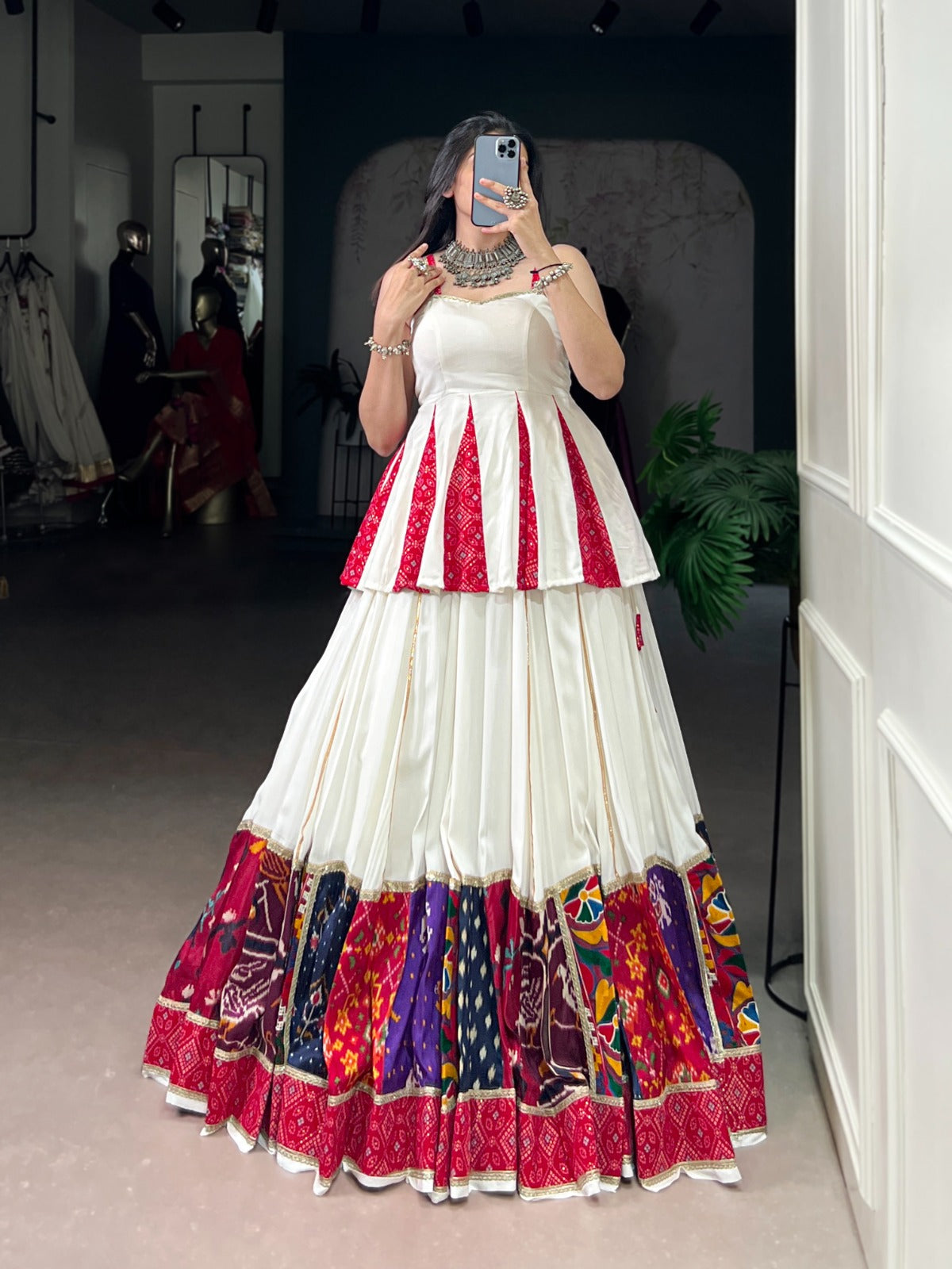 Lorenvalley Fashion White Pure Rayon Multi Patch Work With Lace Touch Up Lehenga Choli | Swadesiicart