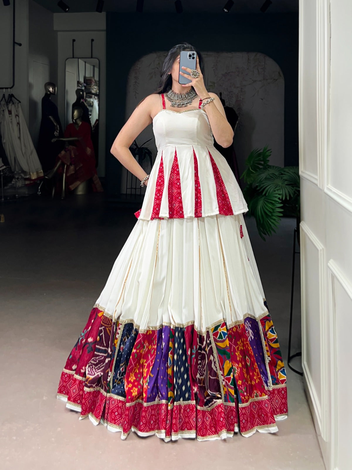 Lorenvalley Fashion White Pure Rayon Multi Patch Work With Lace Touch Up Lehenga Choli | Swadesiicart
