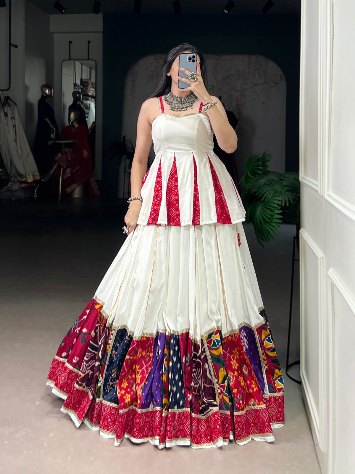 Lorenvalley Fashion White Pure Rayon Multi Patch Work With Lace Touch Up Lehenga Choli | Swadesiicart