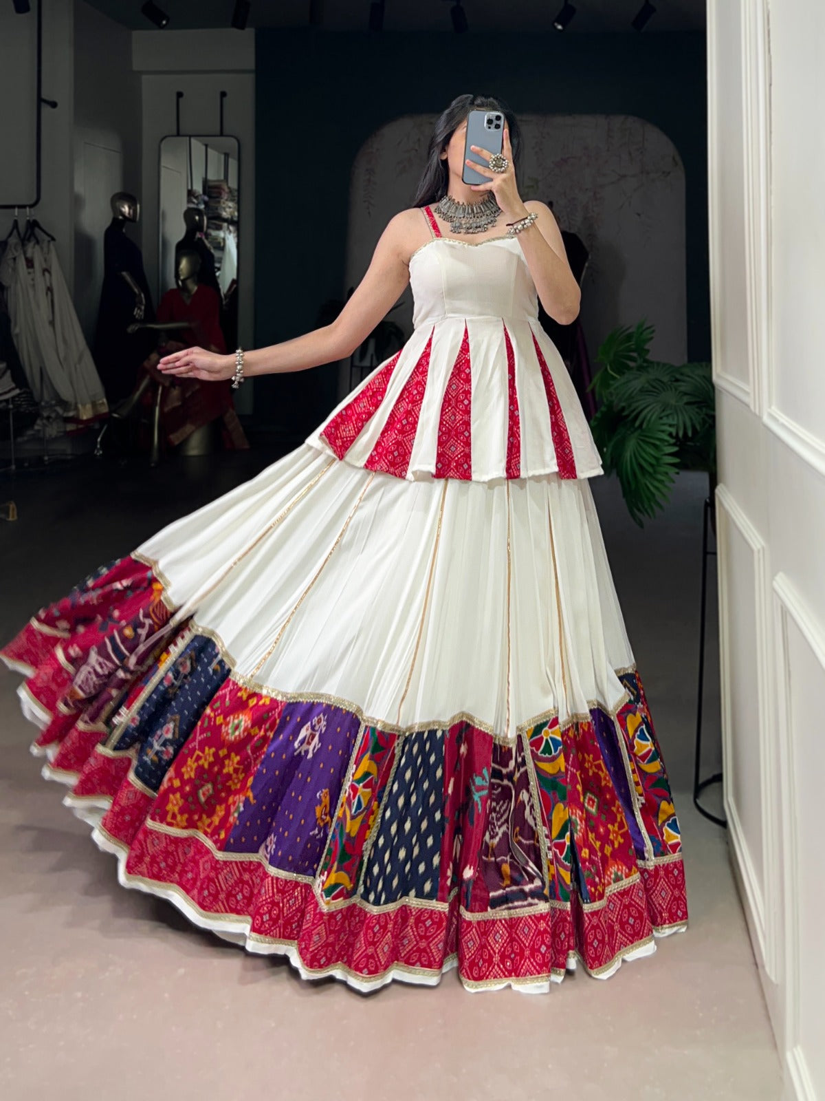 Lorenvalley Fashion White Pure Rayon Multi Patch Work With Lace Touch Up Lehenga Choli | Swadesiicart